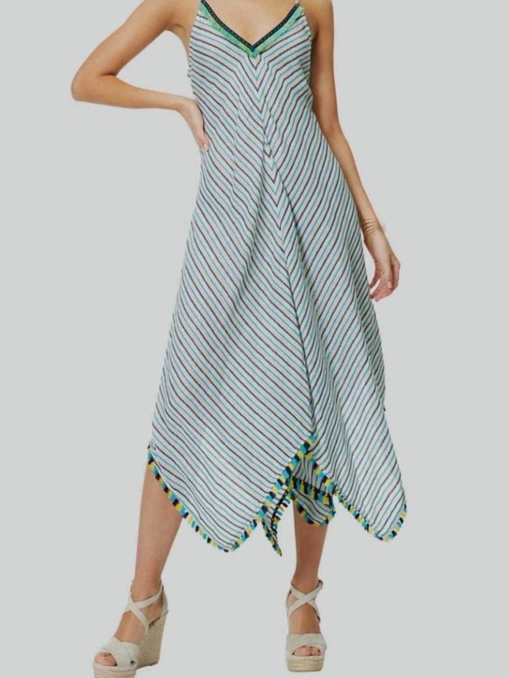 Ramy Brook Striped Sundress in Aqua, Navy, Green and Yellow